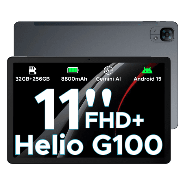 DOOGEE Tab E3 Android 15 AI-tablet, 32 GB RAM + 256 GB opslag/2 TB, 11 inch FHD+ en 90 Hz, Helio G100 Gemini AI gaming-tablet, 8800 mAh batterij, 7,5 mm ultradun metalen behuizing, dual-SIM, 5G, wifi, GPS, Bluetooth 5.2, Face ID, grijs