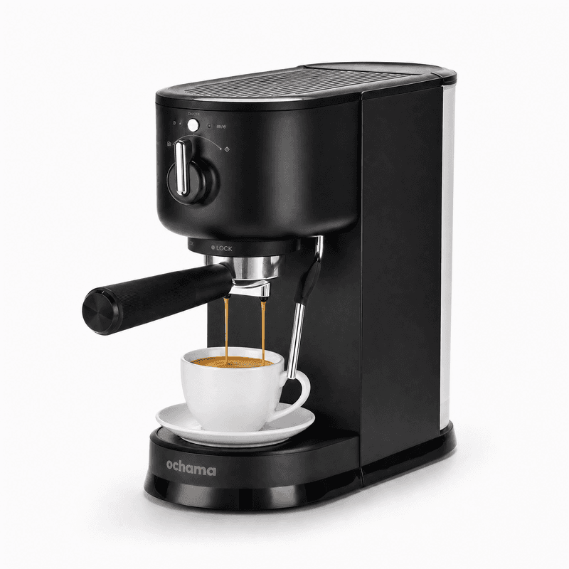 ochama halfautomatische drukkoffiemachine, stoom melkopschuimer, 15Bar espresso extractie, 1,25L groot watertank, volledig plastic instap espresso koffiemachine — afbeelding 1