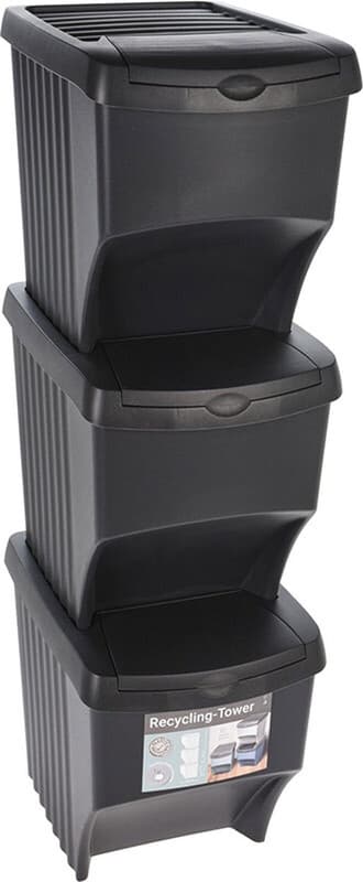Afvalbak voor eenvoudige recyclingset - 3 stuks, zwart, elk 22 liter