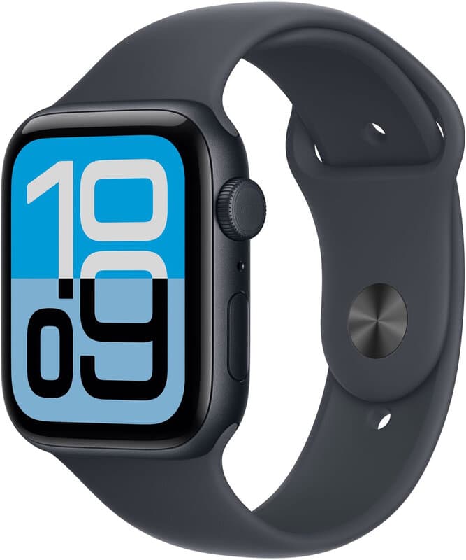 Apple Watch SE 3 GPS + mobiel 44 mm middernacht aluminium kast met middernacht sportband - S/M — afbeelding 1