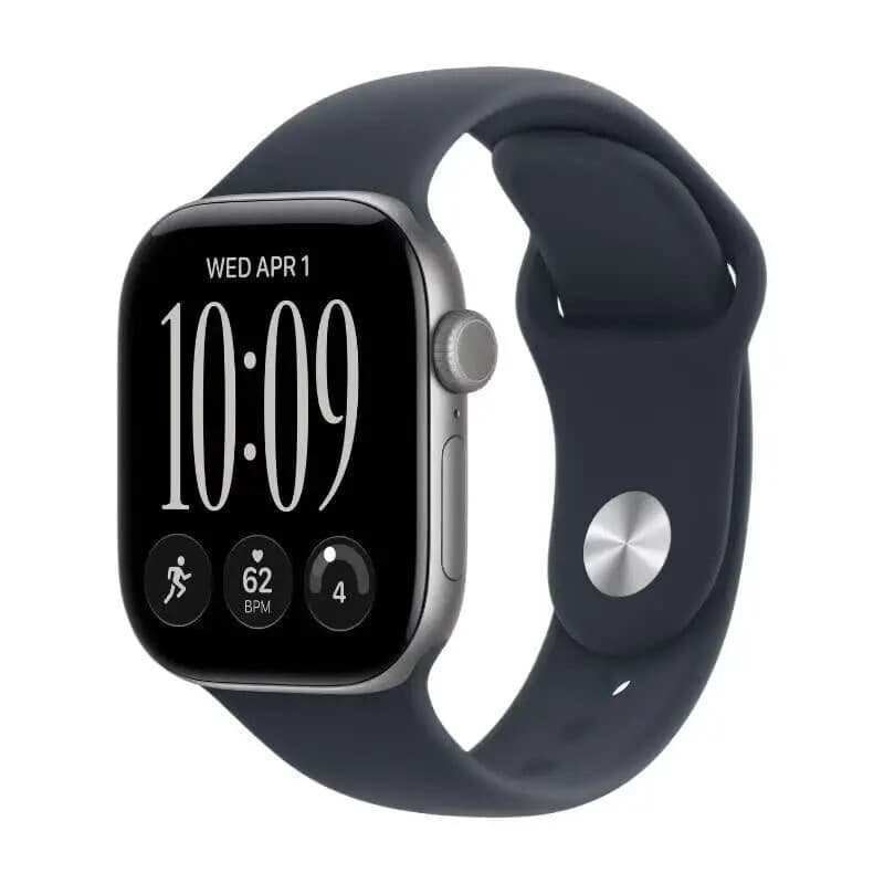 Apple Watch Series 12 GPS 42 mm spacegrijs aluminium kast met navyblauw sportbandje - S/M — afbeelding 1