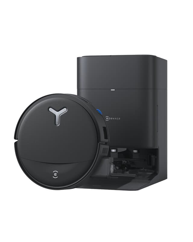ECOVACS T80 S OMNI robotstofzuiger met dweilfunctie (Zwart) met All-in-One OMNI-station, tot 24.800 Pa zuigkracht, OZMO ROLLER 2.0 met TruEdge 3.0 extreme randreiniging, TruEdge 3D-sensor, ZeroTangle 3.0, AIVI 3D 3.0, dweil-, zij- en hoofdborstel optillen