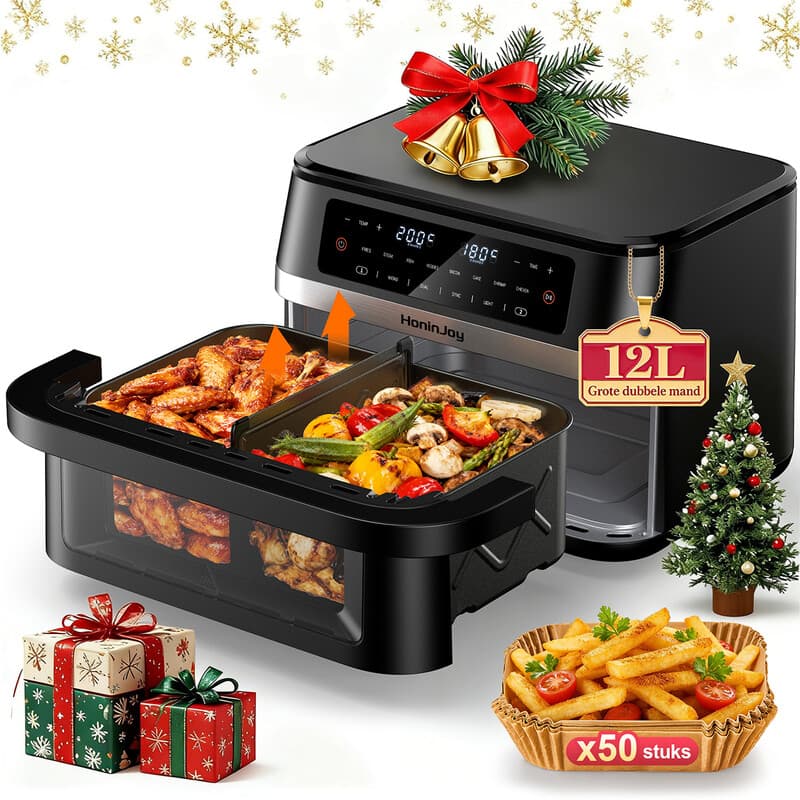 Tefal 12 liter grote heteluchtfriteuse met dubbele mand en flexibele mand, kijkvenster en 50 papieren inlegzakjes, 12-in-1 gezinsformaat met synchronisatie, dual-zone en verlichting, geschikt voor bakken, braden en opwarmen, vaatwasserbestendig — afbeelding 1
