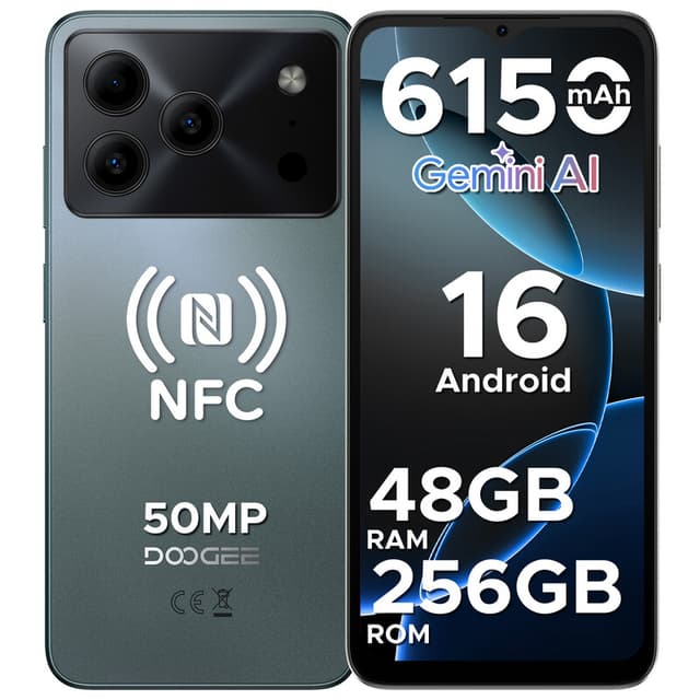 DOOGEE Note 56 Plus Smartphone, 6 GB RAM + 256 GB, 6150 mAh Batterij, 50 MP Camera, 6,56" 90 Hz Display, Groen