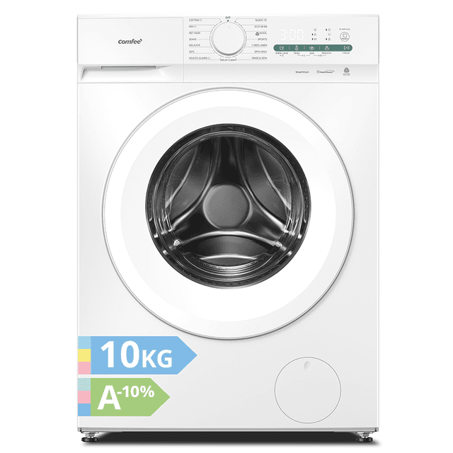 Comfee by Midea 10 kg wasmachine, met anti-dierenhaarprogramma en stoomfunctie, 16 programma's, energie-efficiëntieklasse A-10%, bijvulfunctie, stil en energiebesparend, CF10EWP05W-HR, wit