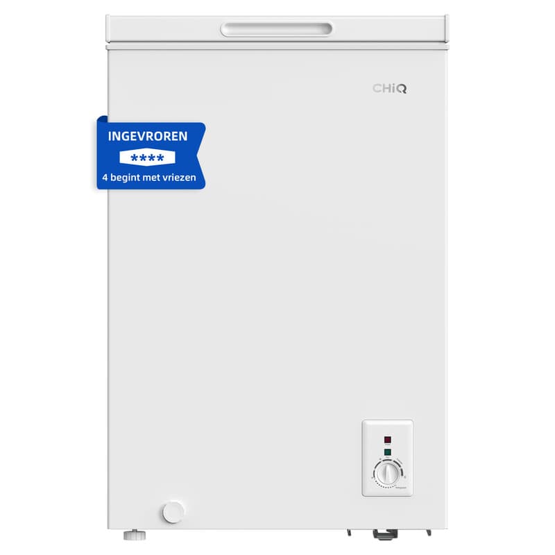 CHiQ vrieskist 99 L, 4 sterren vriezen, energieklasse E, 12 jaar compressor service, thermostaat regeling, roosterrek, zwevende deur, stil, voor garage, studentenkamer, wit JR99DWE — afbeelding 1