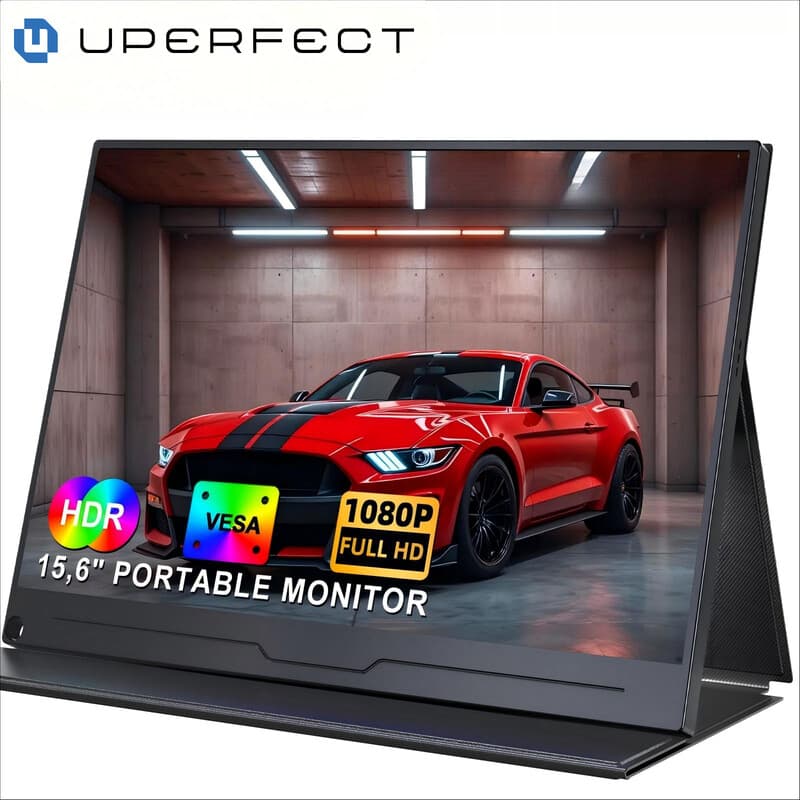 UPERFECT draagbare monitor 15,6 inch, 1080p (FHD), IPS, HDR, 1920 x 1080, USB‑C, gaming-monitor, dual-speaker, extern, VESA, geschikt voor laptop, pc en smartphone — afbeelding 1