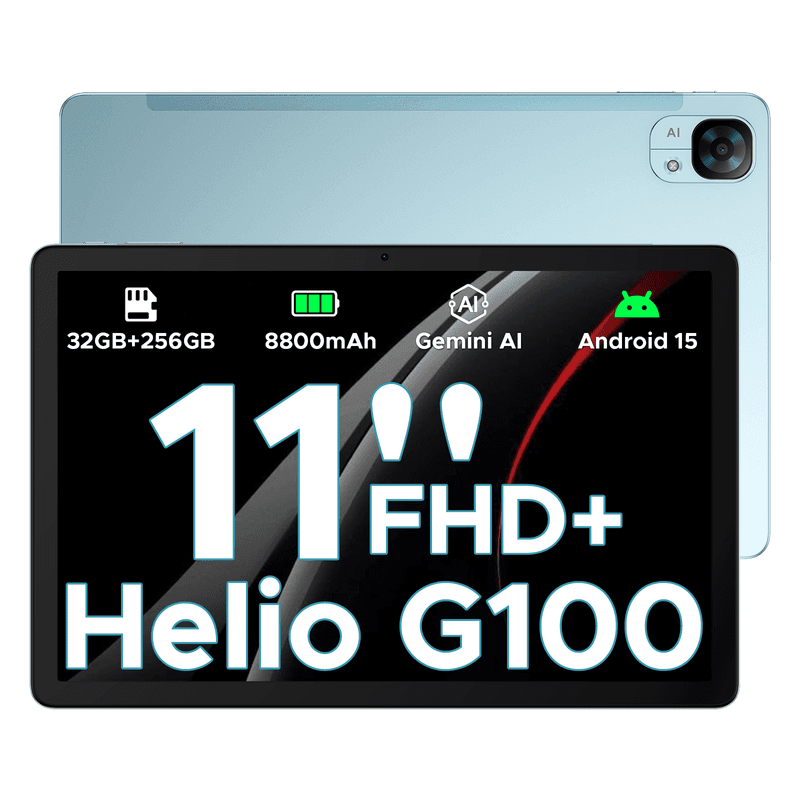 DOOGEE Tab E3 Android 15 AI-tablet, 32GB+256GB/2TB, 11 inch FHD+ en 90 Hz, Helio G100 Gemini AI gaming-tablet, 8800 mAh batterij, 7,5 mm ultradunne metalen behuizing, dubbele SIM-kaartsleuven, 5G/Wi-Fi/GPS/BT 5.2/Face ID, blauw — afbeelding 1