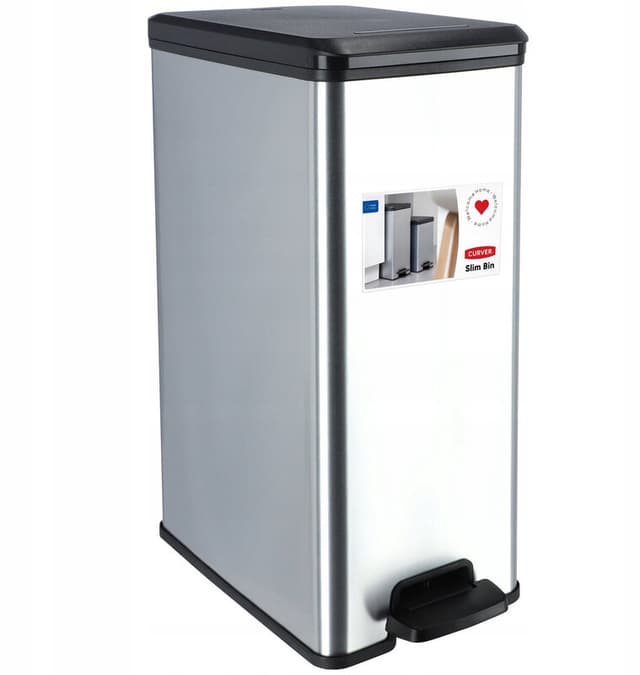Curver Decobin Slim afvalemmer - 40 liter - Metallic-look - Premium opbergoplossing - Duurzaam kunststof - Moderne huiselijke organisatie