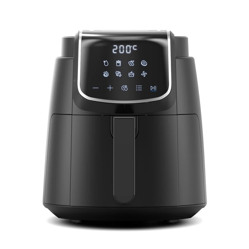 Midea 4 L airfryer met LED-touchscreen, 1500 W, 8 kookfuncties, 35-200 °C, vaatwasserbestendig, HeatXpress-technologie, schudherinnering, 41 recepten, bakken, grillen, ontdooien, zwart — afbeelding 1