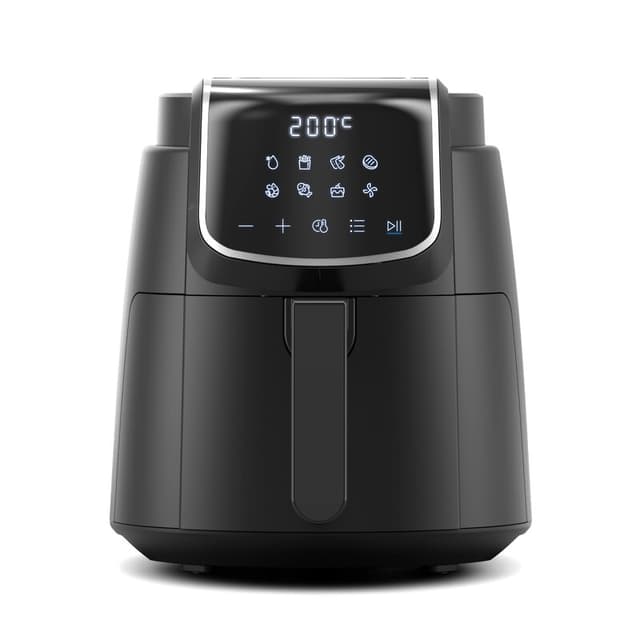 Midea 4 L airfryer met LED-touchscreen, 1500 W, 8 kookfuncties, 35-200 °C, vaatwasserbestendig, HeatXpress-technologie, schudherinnering, 41 recepten, bakken, grillen, ontdooien, zwart