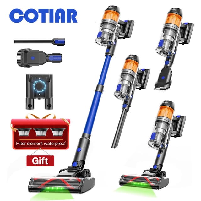 COTIAR R11 draadloze steelstofzuiger voor thuis, 500 W, 50 kPa suctiewaarde, lichtgewicht, 60 min accuduur, LED-display, 3 HEPA-filters, blauw