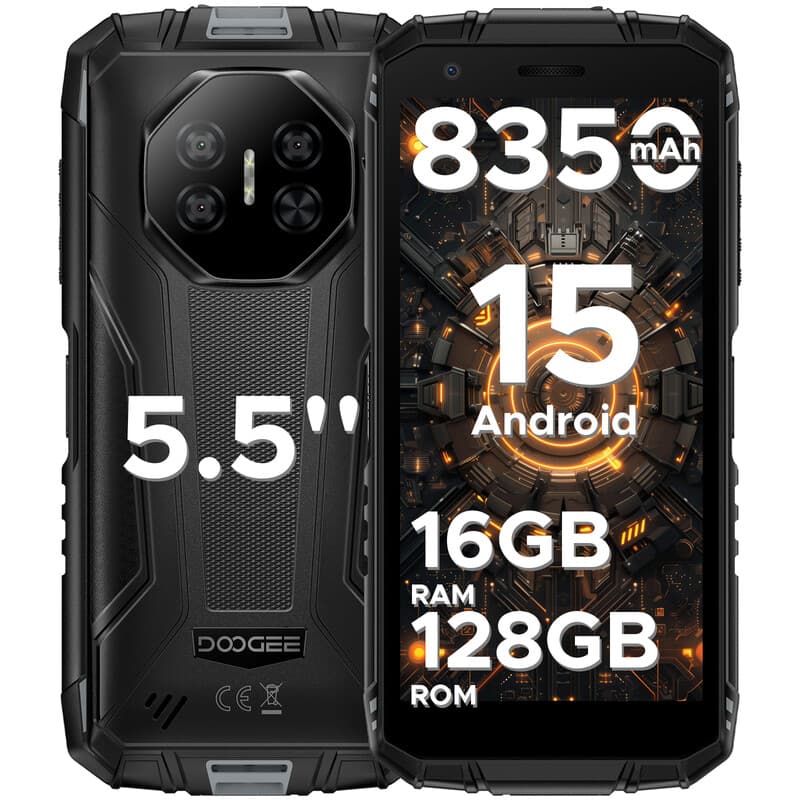 DOOGEE Fire 3 Pro Android 15 KI duurzame smartphone, 16GB+128GB/2TB Octa-Core, 8350mAh/18W, 14 cm HD+ IPS, 4G Dual-SIM, 16MP/Widevine L1/3,5 mm aansluiting/Face ID/OTG/NFC — afbeelding 1
