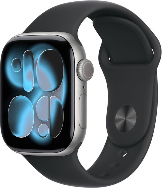 Apple Watch Series 11 GPS 42 mm spacegrijs aluminium horlogekast met zwarte sportband - S/M