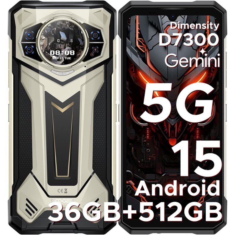 DOOGEE S200 Plus duurzame smartphone, 5G, Dimensity 7300, 16GB+20GB RAM + 512GB opslag, 1,32" dynamisch achterdisplay, Android 15, 10100mAh, 100MP+20MP nachtzichtcamera, 6,72" scherm, 120Hz, NFC, Gemini AI — afbeelding 1