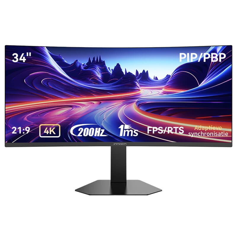 INNOCN 34 inch Curved Ultrawide Gaming Monitor, 200 Hz, WQHD, 3440 x 1440, R1500, Zwart — afbeelding 1