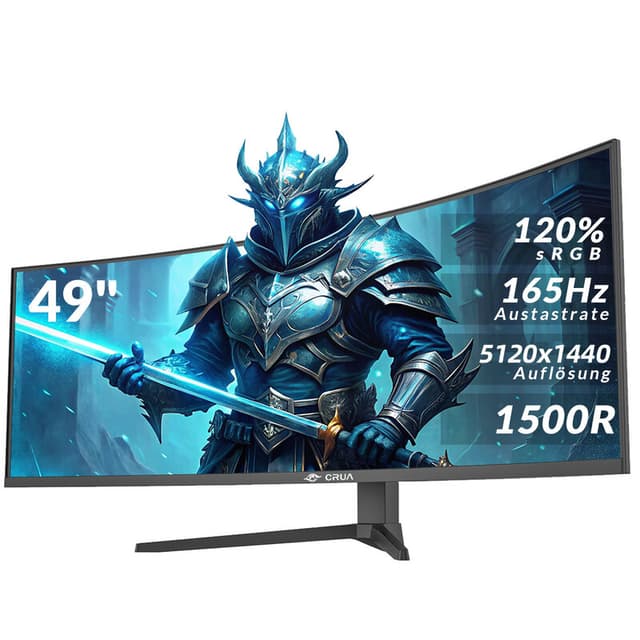 CRUA 49" Gebogen Ultrawide Gaming Monitor | DQHD 5120x1440 165Hz, 32:9, 1500R VA-paneel, 120% sRGB, AMD FreeSync, HDR10, Oogzorg, Blauwlichtfilter, Flikkervrij, 2× HDMI 2.1, 2× DP 1.4, VESA 75x75, RGB-verlichting, in hoogte verstelbaar, voor Gaming, Conte