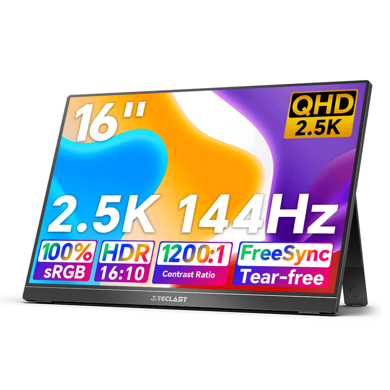 TECLAST V16Q Draagbare Monitor,2.5K 144Hz IPS-scherm,100% sRGB,10-Bit 1,07B kleuren,16:10, HDR,FreeSync,2 USB-C,Mini HDMI,Speakers,Kickstand,slank scherm voor Laptop, Gaming, Werk — afbeelding 1