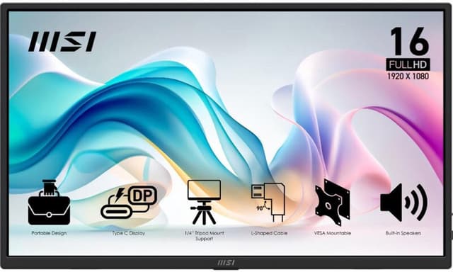 MSI PRO MP165 E6 - Draagbare USB-C-monitor - Full HD - 15,6 inch - Speakers