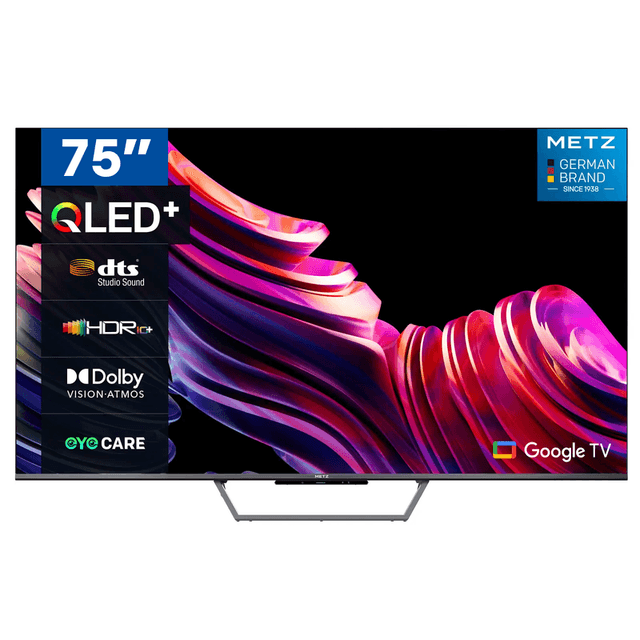 METZ Smart TV, MQD7500Z, 75" (191 cm), QLED, 4K UHD, HDR 10, Google TV, HDMI en USB, Slim, Modern, Zwart