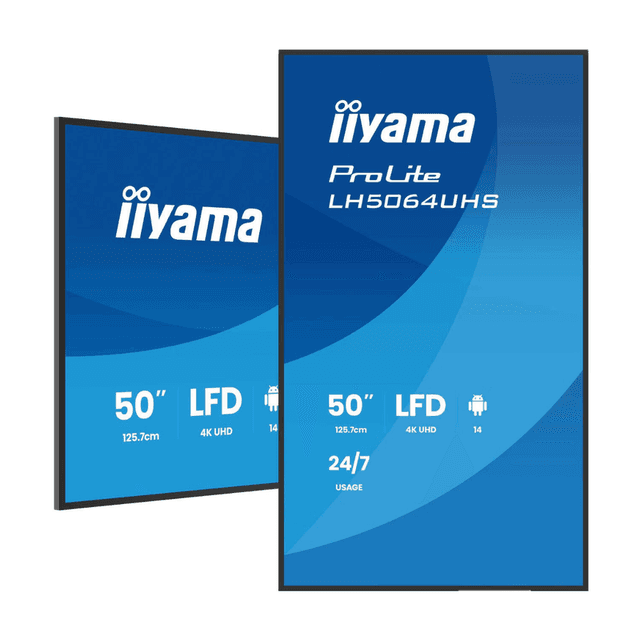 iiyama LH5064UHS-B1AG 4K UHD professioneel digital signage display, 127 cm, met geavanceerde bediening en connectiviteit, wifi, 500 cd/m², Android en 24/7 werking, zwart