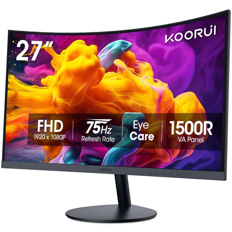 【Vakantiegeld-aanbieding】KOORUI 27N5CA 27-inch VA FHD 75Hz curved monitor, ideaal voor gaming en thuiswerk — afbeelding 1