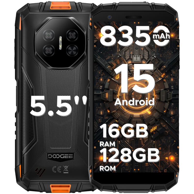 DOOGEE Fire 3 Pro Android 15 AI-robuuste smartphone, 16 GB + 128 GB/2 TB, achtkern, 8350 mAh/18 W, 5,5 inch HD+ IPS, 4G dual-sim, 16 MP, Widevine L1, 3,5 mm aansluiting, Face ID, OTG, NFC — afbeelding 1