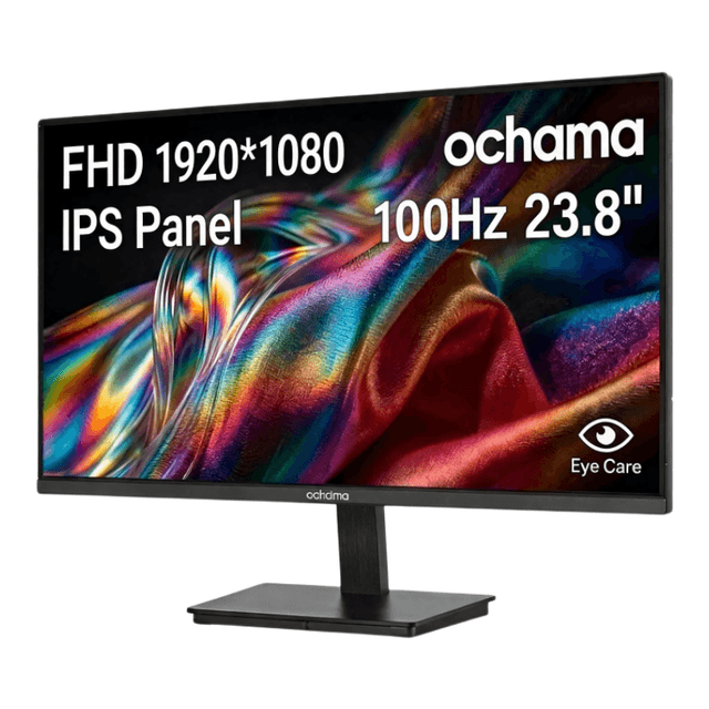 Ochama 23,8 inch gaming- en kantoormonitor, 1080p HD, 100 Hz hoge verversingssnelheid, ultrasmalle rand aan drie zijden