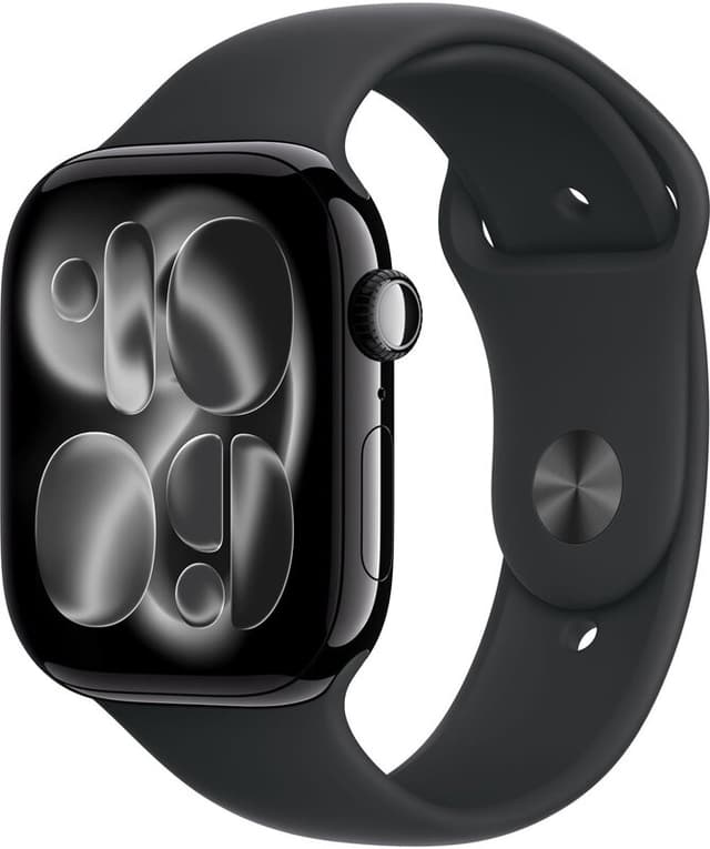 Apple Watch Series 11 GPS 46 mm met matzwarte aluminium behuizing en zwarte sportband - S/M