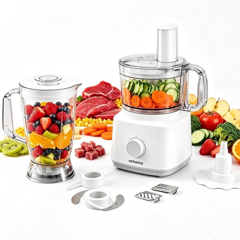 Ochama Keukenmachine 750 W, 1,8 L Grote Inhoud, Blender, Vleesmolen, Groentesnijder, Rasp- en Snijschijven, Afneembare Onderdelen, Eenvoudig te Reinigen — afbeelding 1