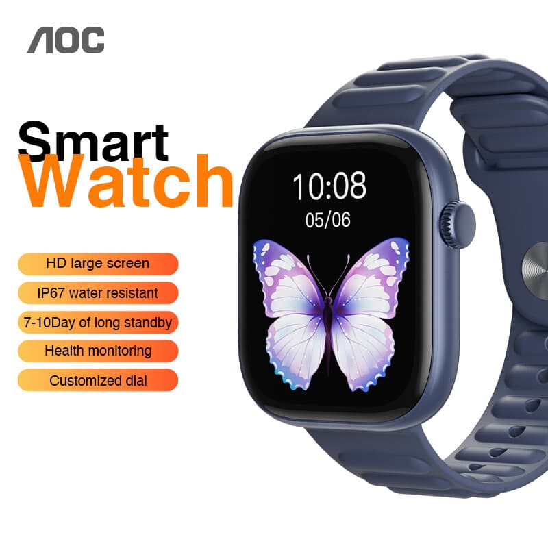 AOC T7 Smartwatch, 1,83 inch groot display, Hartslag, Bloedzuurstof en slaapmonitoring, Bluetooth 5.3, IP67 waterbestendigheid, Magnetisch snelladen, Meerdere trainingsmodi, Aanpasbare wijzerplaten — afbeelding 1