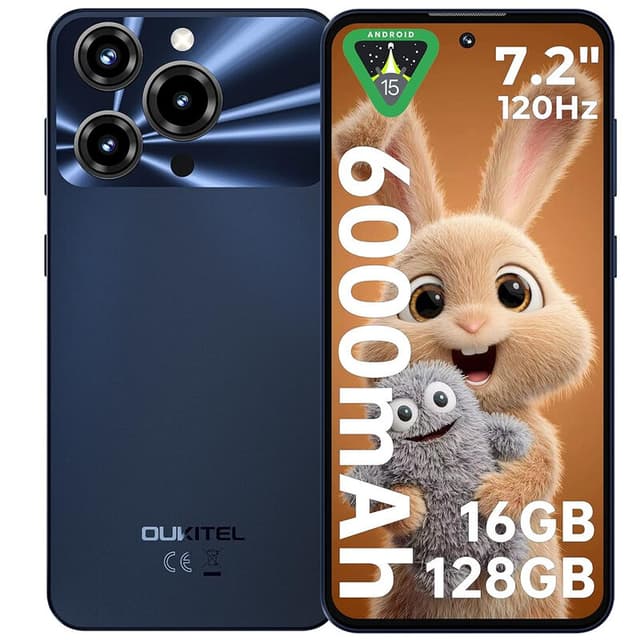 OUKITEL C69 (4+128) 7,2-inch smartphone met 6000 mAh batterij, ultradunne behuizing van 9,5 mm, zwart