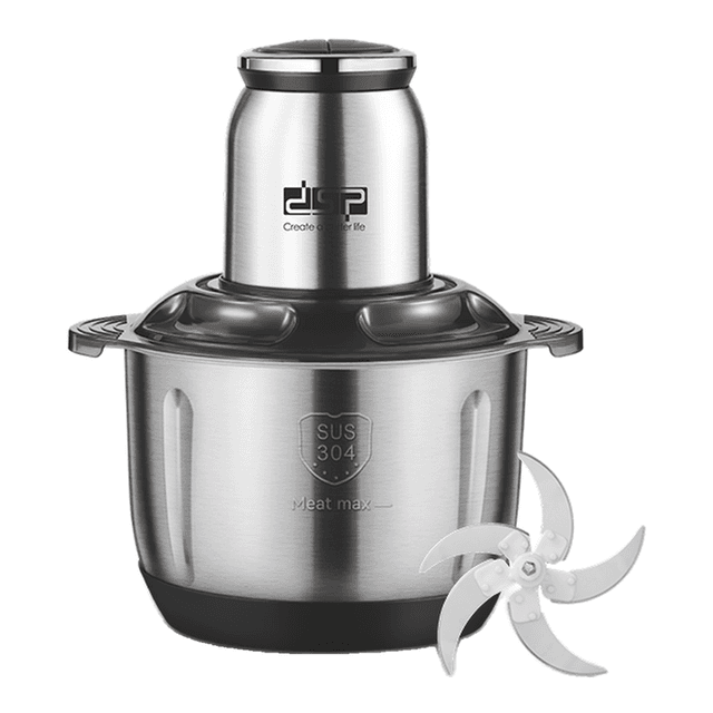DSP KM4108 5 liter roestvrijstalen hakmolen met 2 standen & 5-bladig mes voor eenvoudig koken