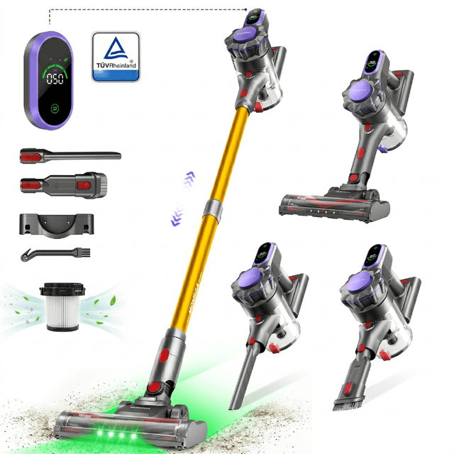 MONSGA ME03 draadloze stofzuiger, 45 kPa/550 W/50 min steelstofzuiger voor thuis, anti-klitstofzuiger met afneembare accu, led-display, lichte handstofzuiger voor dierenhaar/tapijt/vloer