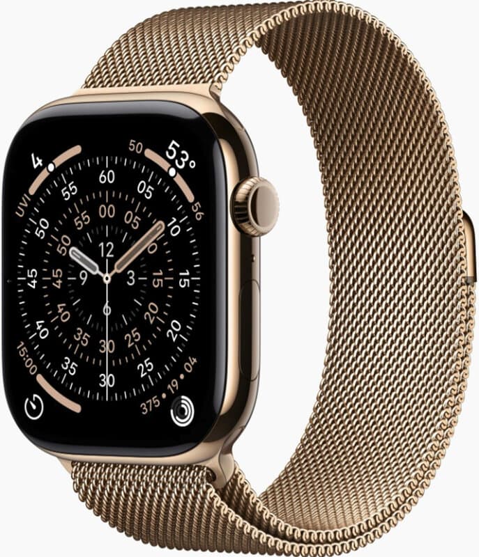 Apple Watch Series 11 GPS + Cellular 46 mm goud titanium kast met gouden Milanese band - M/L — afbeelding 1