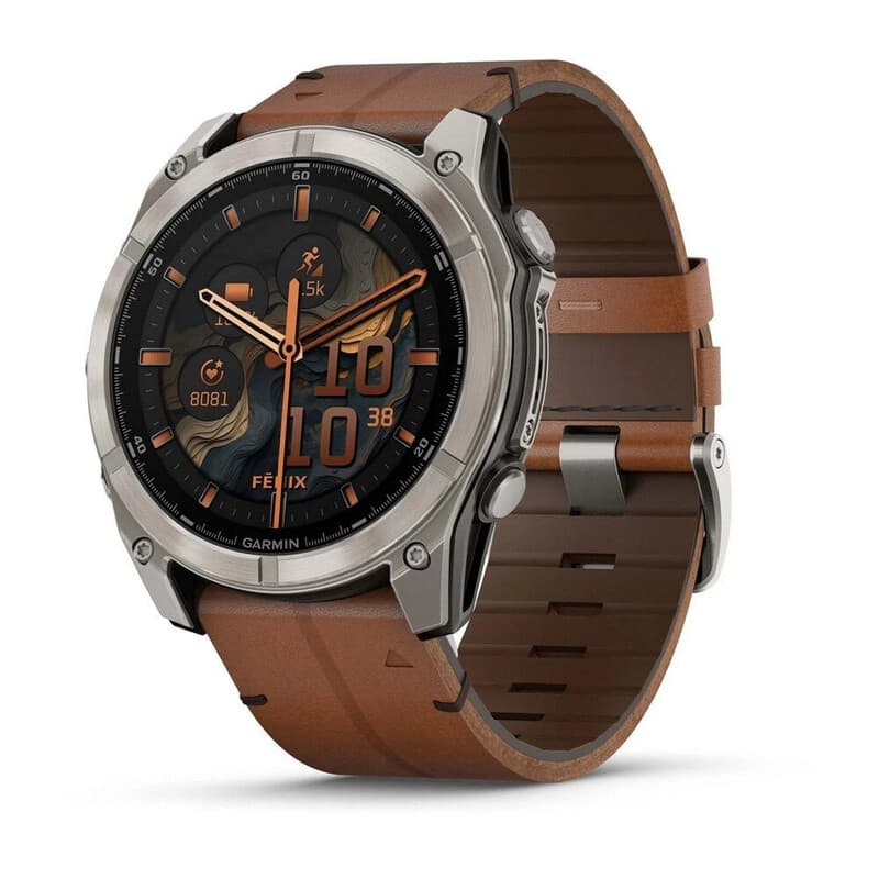 GARMIN Fenix 8 - 51 mm - AMOLED Saffier - Grafiet - Kastanje Leren Band — afbeelding 1