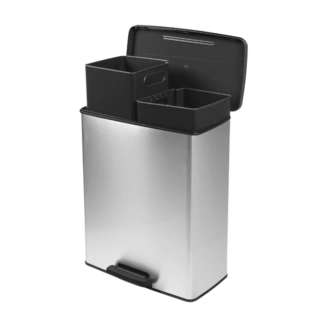 Curver Decobin Duo afvalemmer - 26L+26L - Rechthoekig - Zilver metallic - Premium opbergoplossing, duurzaam kunststof, moderne huisorganisatie