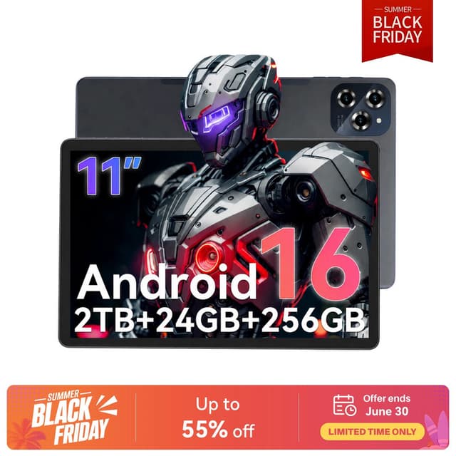 TABWEE W90 Tablet 11 inch, Android 16, dubbele 4G-simkaart + 5G wifi, octa-core AI-tablet, 24 GB (8+16) RAM + 256 GB ROM (2 TB TF), 8000 mAh, 18 W snelladen, 8 MP + 16 MP, Widevide L1, 4G LTE