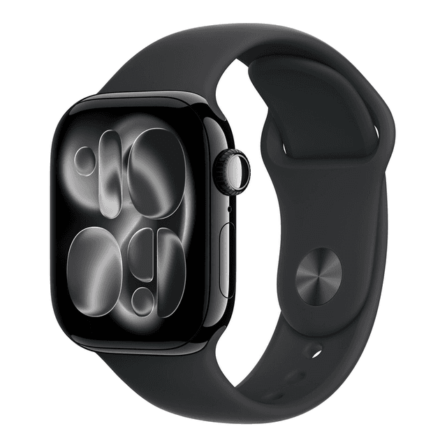 Apple Watch Serie 11 GPS 42 mm met Jet Black aluminium behuizing en zwarte sportband - S/M