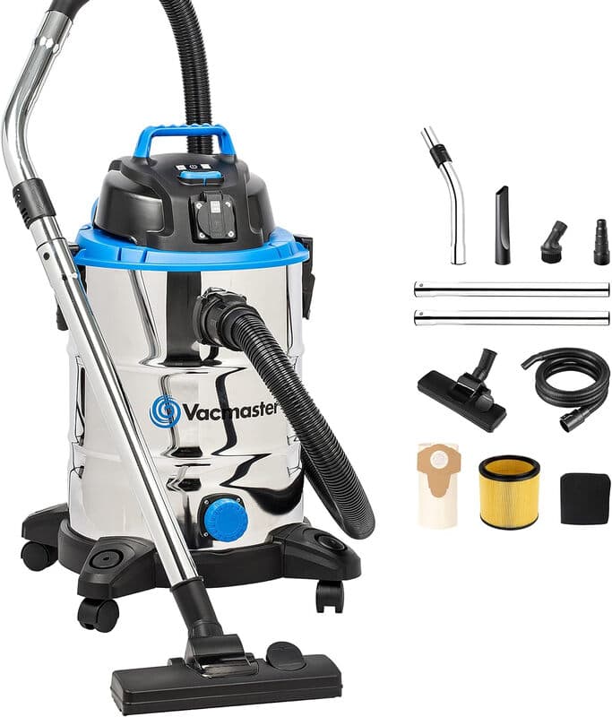 Vacmaster VQ1530SFDC 3-in-1 nat- en droogzuiger met blaasfunctie en stopcontact voor elektrisch gereedschap, 1500 W, 30 l roestvrijstalen tank — afbeelding 1
