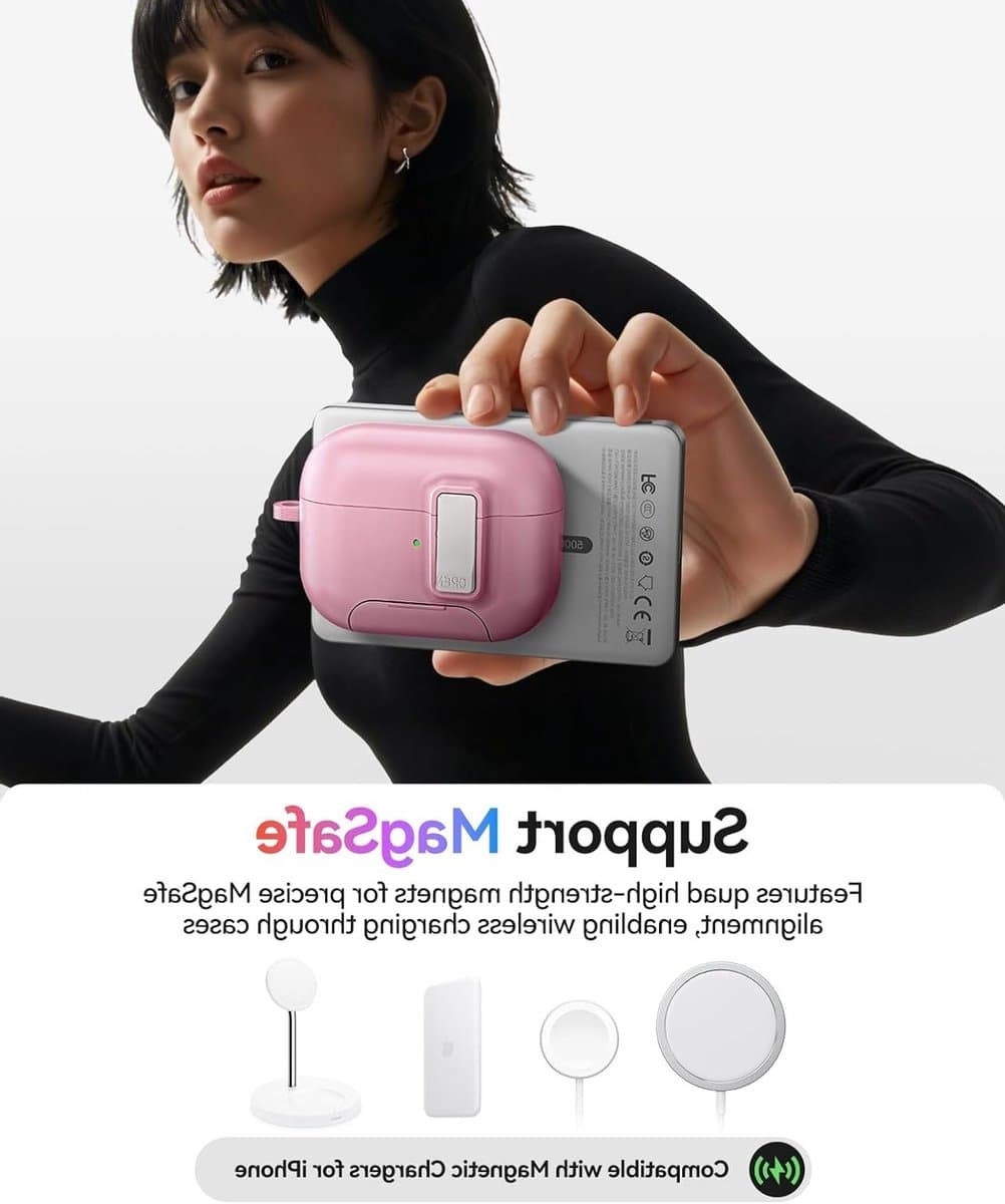Beschermende Hoes voor AirPods 4 met MagSafe Ondersteuning, Telefoonhouder Functie en Carabiner Haak - Paarse Kleur, Ideaal voor Reizen en Dagelijks Gebruik — afbeelding 1