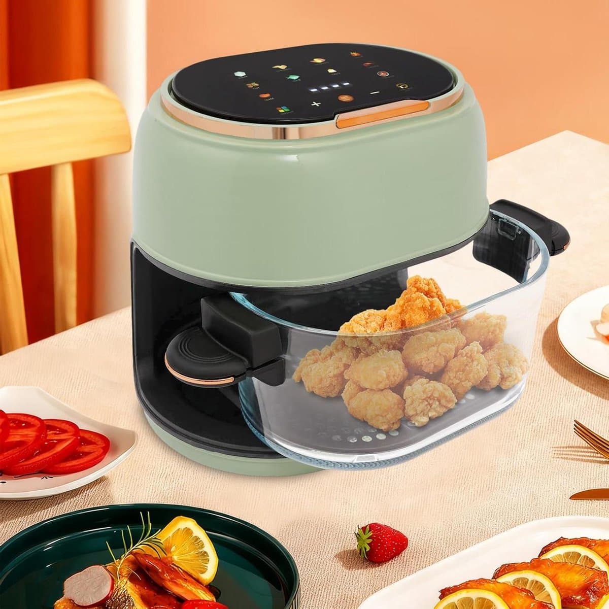 Heteluchtfriteuse - Airfryer Frituurpan - Vetarm Koken - Met Kijkvenster - 4 Liter - Groen — afbeelding 1