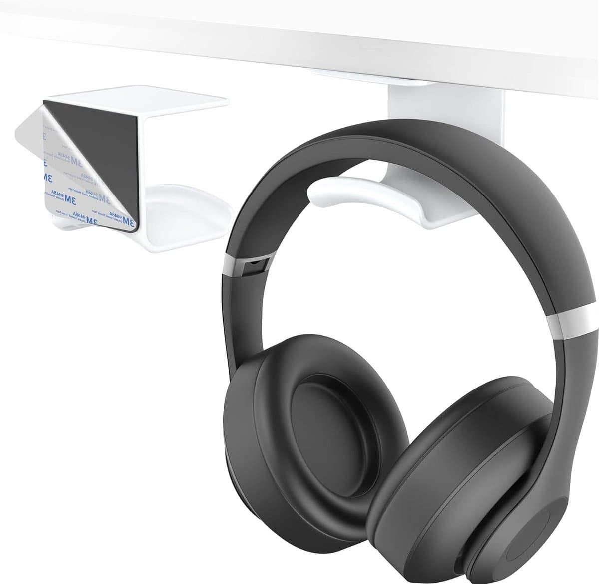 Hoofdhanger voor Hoofdtelefoon - Plakhaak voor Muur of Onder Bureau met Sterke 3M Lijm, Universele Houder voor Gaming Headsets tot 1 kg, Wit — afbeelding 1