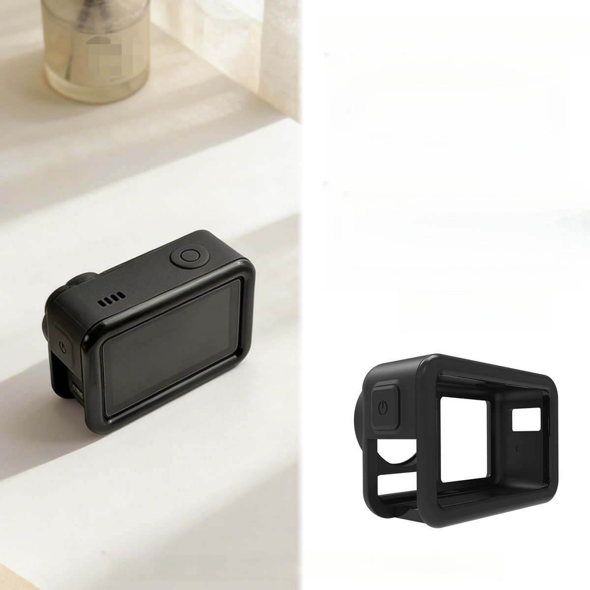 Geschikt voor DJI Action5 Pro beschermhoes, uitbreidingsframe voor sportcamera, beschermhoes, accessoires, waterdichte behuizing, duikbehuizing, beschermhoes, afneembaar ontwerp, ventilatieopeningen, schokbestendig (zwart) — afbeelding 1