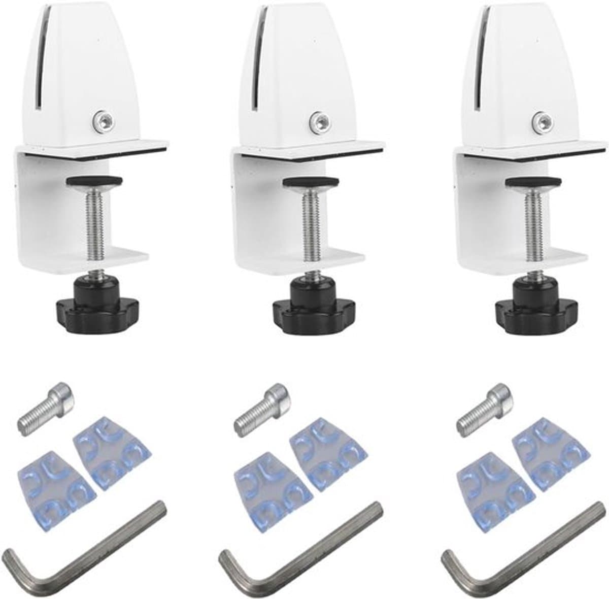Set van 3 verwijderbare bureauschermclips van witte aluminiumlegering voor eenvoudige bevestiging en optimale bureauverdeling — afbeelding 1