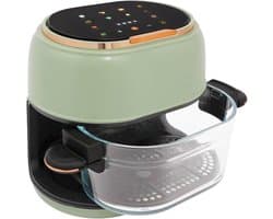 Heteluchtfriteuse Glazen Mand - Airfryer Touchscreen - Gezond Koken - Zichtbare Kookmand - 4 Liter - Groen Zwart