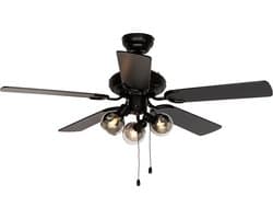 QAZQA mistral - Plafondventilator met Verlichting | Lamp - 3 lichts - Ø 107.5 cm - Zwart - Industrieel - Woonkamer | Slaapkamer | Keuken