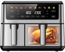 Heteluchtfriteuse Dubbele Mand 9,5 L - 2500 W Vermogen - Kunststof Materiaal - Zilver Kleur - Roosteren Toepassing