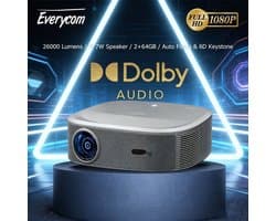 Beamer Full HD 1080P - 26000 Lumen Helderheid - 199 Watt Vermogen - LCD Scherm - Android Smart TV - Voor Thuis Theater