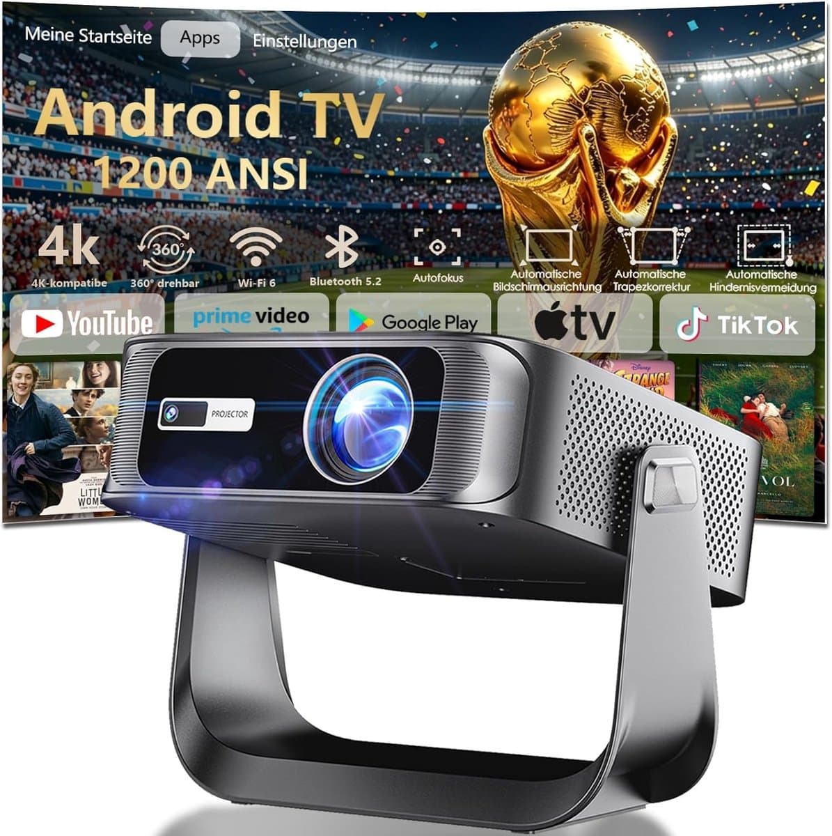 Mini Beamer - Draagbare Projector - Native 1080p Resolutie - 4K Decodering - Voor Thuisbioscoop en Buiten — afbeelding 1